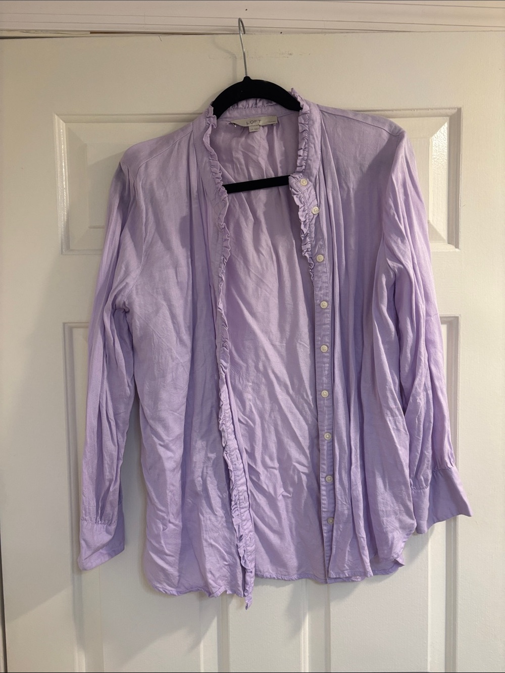 LOFT Lavender Ruffle Button-Down Shirt